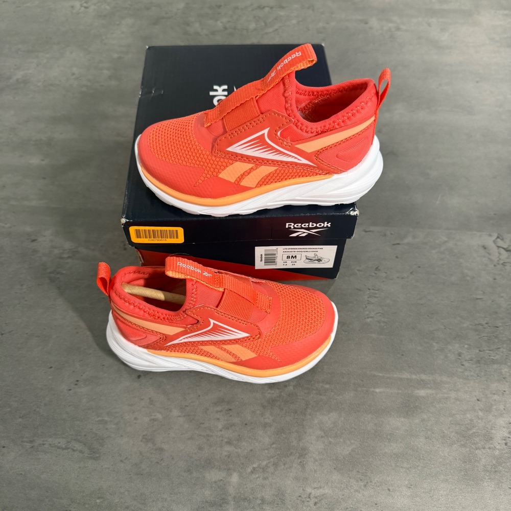 Reebok Lite Spinner Kids 8M Orange Coral Pink Slip On Athletic Sneakers AR30207R